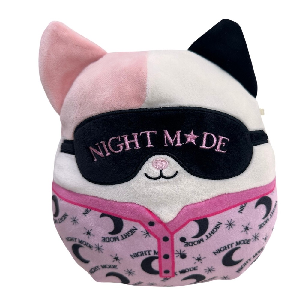 Squishmallows Cat Plush Night Mode Pajamas Sleep Mask‎ 10 Inch Pink White Lovey